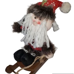Holdiay Collection Gnome On Sled Santa Christmas Decor Beard Country Santa NWT